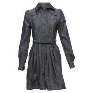 Dice Kayek Cotton Denim Pleated Front Pocketed Safari Dress